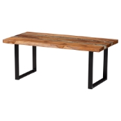 bali & pari Apio Wood Epoxy Resin Coffee Table with Glass Inlay - Rectangular Live Edge Teak wood Accent Table with Black Metal Base, Modern Rustic Centerpiece Baxton Studio restaurant furniture, hotel furniture, commercial furniture, wholesale living room furniture, wholesale coffee table, classic coffee table